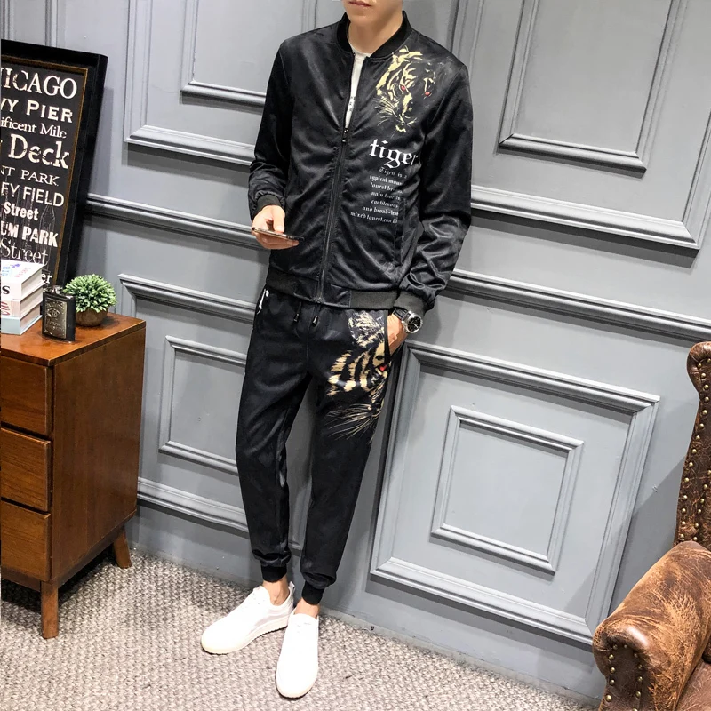 Осенняя мужская одежда Ropa Hombre De Marca дизайнерский спортивный костюм с принтом для мужчин и девочек с принтом лица Jogginganzug Herren(куртка+ спортивные штаны - Цвет: 6009