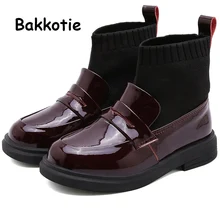 Bakkotie/ Новые короткие ботинки для маленьких девочек; Детские зимние модные меховые носки принцессы; Детские теплые черные ботильоны без застежки