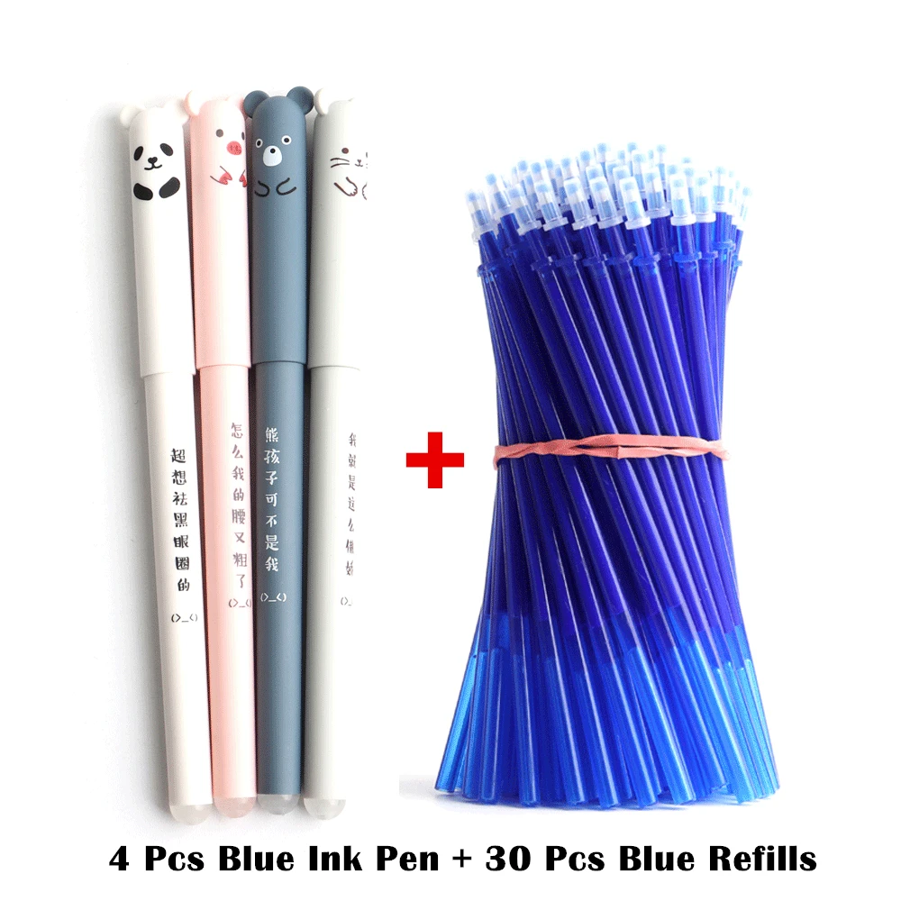 30+4 Pcs/set A Pen Kawaii Pig Bear Cat Mouse Erasable Gel Pen School Office Supplies Stationery Gift 0.35mm Blue Black Red Ink 5