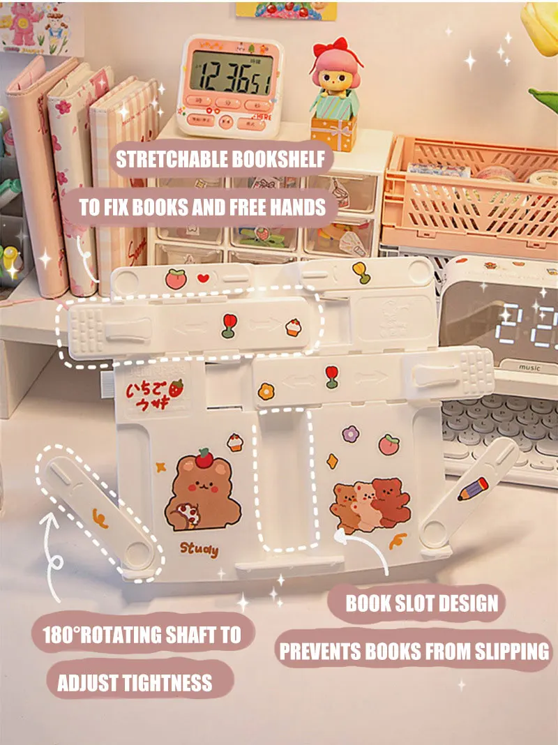 Kawaii Book Stand Holder 10pcs clips Reading Rack Bookshelf Book Stand Holder Reading Artifact Reading Bracket Stand for books