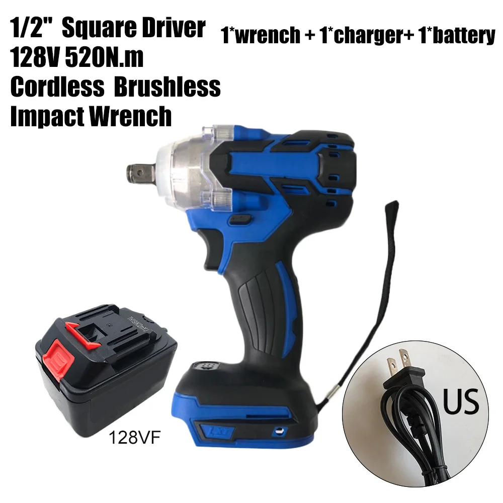 

New Arrival 1 PC US/UK/EU/AU Impact Wrench With 128VF 19800mAh Battery Charger For DIY Home And General Building