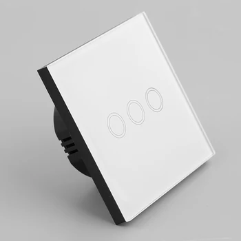 

Smart socket Home White Crystal Glass Panel 3 Circuit EU Plug Light Touch And Remote Control Screen Switch With LED indicator