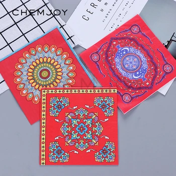 

20 Sheets Ethnic Red Decoupage Napkins Disposable Tissues Decorative Party Napkins Wedding Party Tableware Decoupage Supplies