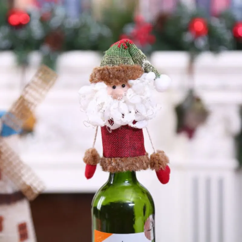 A Christmas Decorations For Home Cartoon Santa Claus Wine Bottle Decoration Elk Snowman Champagne Cute Cloth Wine Bottle Cap - Цвет: A