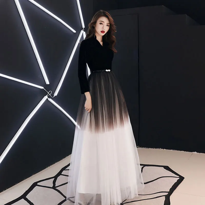 New arrival elegant long dress prom party dresses formal vestido novia boho evening dress custom Muslim long sleeves black