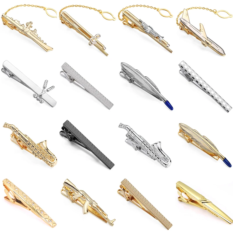 

High quality brass fashion style design airplane boat gold silvery tie clip men's business wedding tie clip