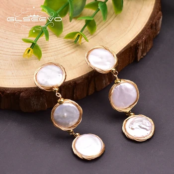 

GLSEEVO Natural Big Baroque Pearls Luxury Dangle Silver Earrings 925 For Women Birthday Girls Party Vintage Fine Jewelry GE0936