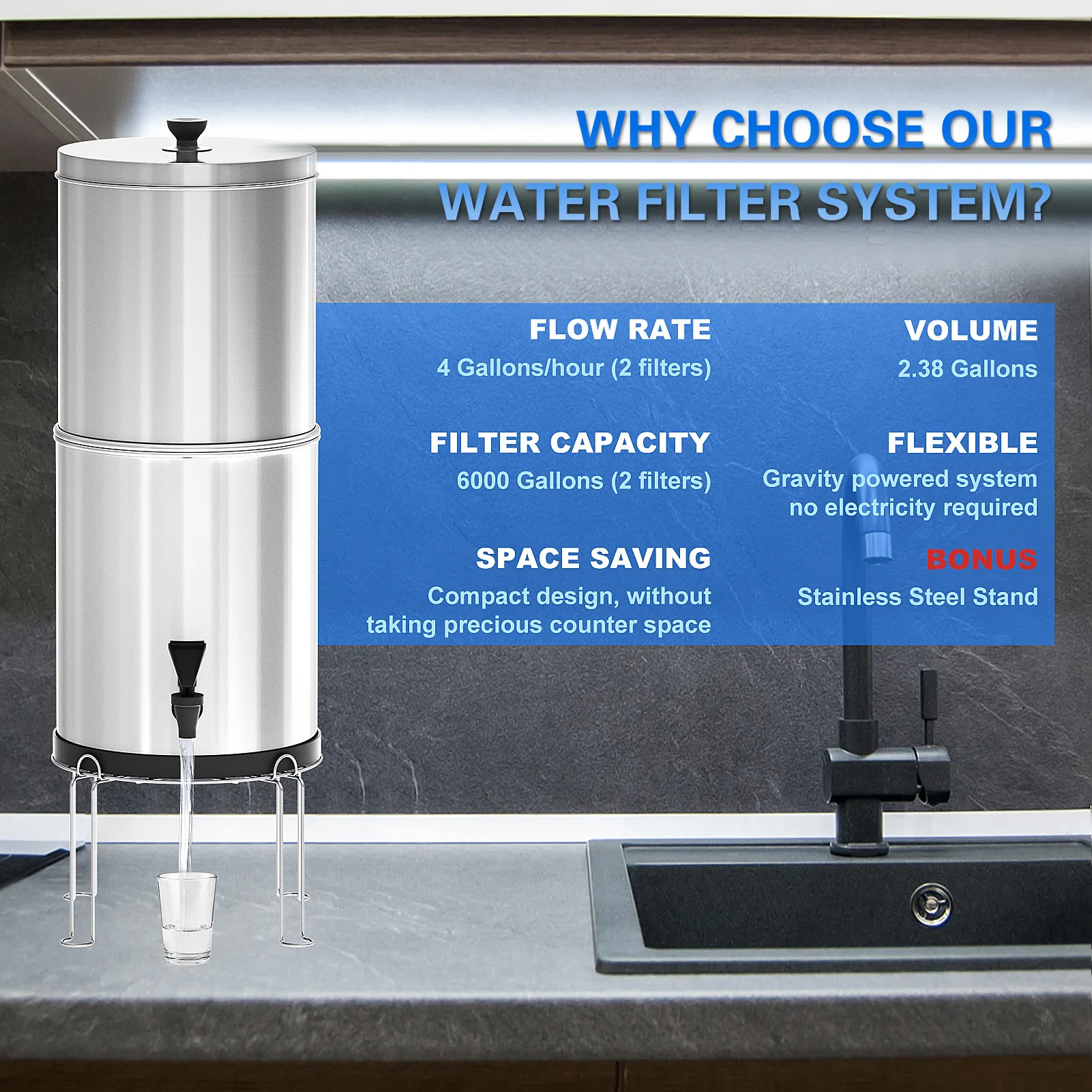 Gravity Water Filter System 9/11L Water Filtration Bucket for Home Outdoor Camping Emergency Preparedness Camping Equipment