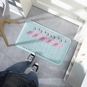 

Ins Flamingo Pink Floor Door Mat Carpet Nordic Household Porch Door Mat Silk Loop Hallway Bedroom Rug Non-slip Foot Mat Carpet