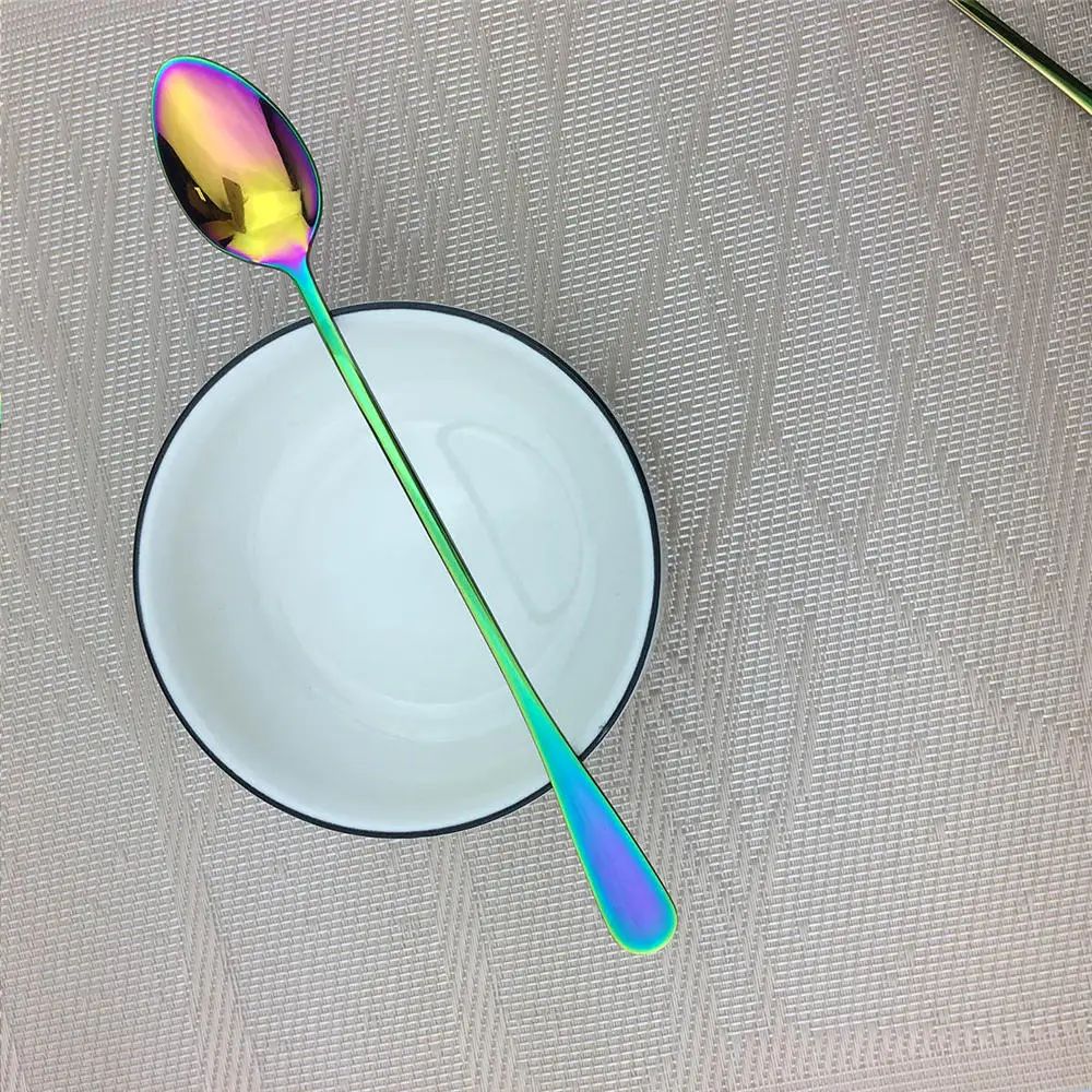 Ice Cream Long Handle Scoop Tableware Set Colorful Dinnerware Spoon Bar Spoons Juice Coffee Stirring Cutlery Set Kitchen Tools cutlery set