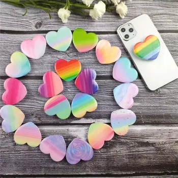 

50pcs New rainbow heart shape epoxy glue mobile phone folding stretch airbag bracket expanding Phone Holder Balloon girp
