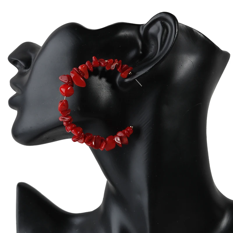 AMORCOME Bohemia Beads серьги-кольца для женщин новые винтажные красные синие каменные массивные серьги Открытый круг вечерние ювелирные изделия подарок