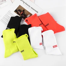1 пара женщин смешное Искусство Хлопок Sox Harajuku Хип носки INS стильная повязка носки сплошной цвет тренд буквы Неоновые носки подарок
