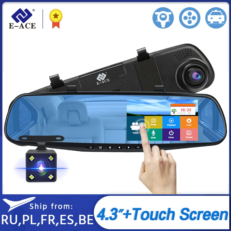 E ACE видеорегистратор для автомобиля 4 3 дюймов сенсорный FHD 1080P зеркало заднего