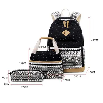 

3pcs School Backpack Canvas Laptop Daypack Schoolbag Bookbag Purse Set for Teenage Women Girls F42A