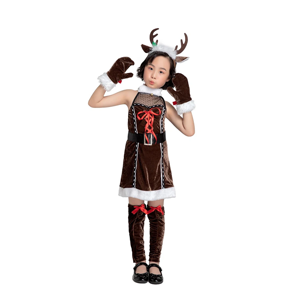 Girls Christmas Swing Dress Kids Children Xmas Santa Reindeer Dresses Top 0-13 