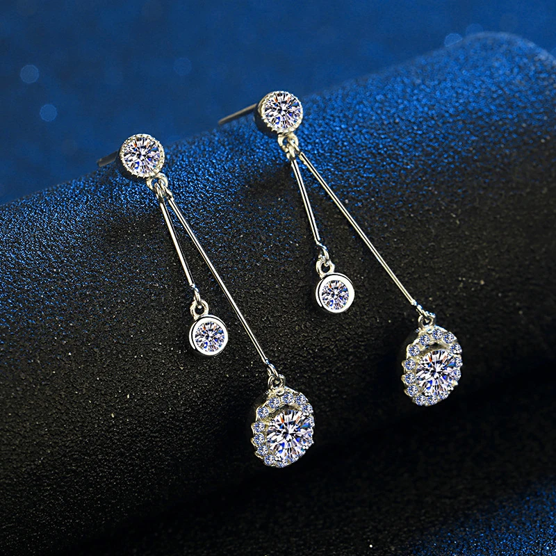 1CT Moissanite Long Drop Earrings For Women 925 Sterling Silver Brilliant Lab Diamond Brides Bridesmaid Dangling Earrings