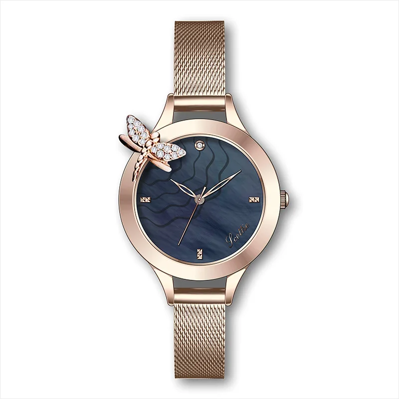 Роскошные Брендовые женские часы, женские японские кварцевые круглые браслеты с бабочкой, женские часы, стразы, женские наручные часы, Relogios - Цвет: Rose Blue