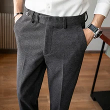 Pantalones de vestir de lana para hombre, traje informal ajustado para boda, oficina, Social, Classique