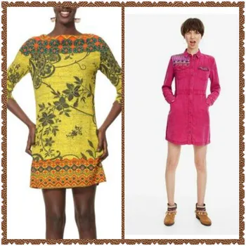 

DESIGUAL Spanish print denim lace tight sleeveless vintage dress