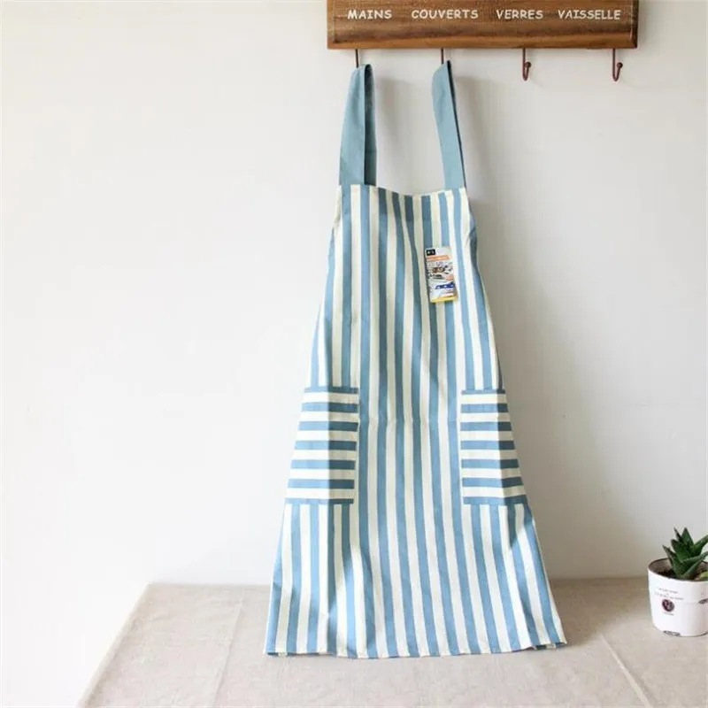New Cloth Cotton Striped Wave Point Waterproof Apron Adult Lady Men Cooking Kitchen Aprons For Women Baking Restaurant Bib