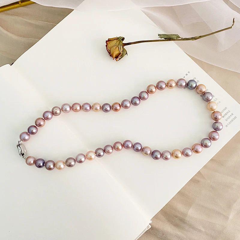 ASHIQI Big Natural Freshwater Pearl Necklace 925 Sterling Silver Mixed color Jewelry for Women 2021New Wedding Gift