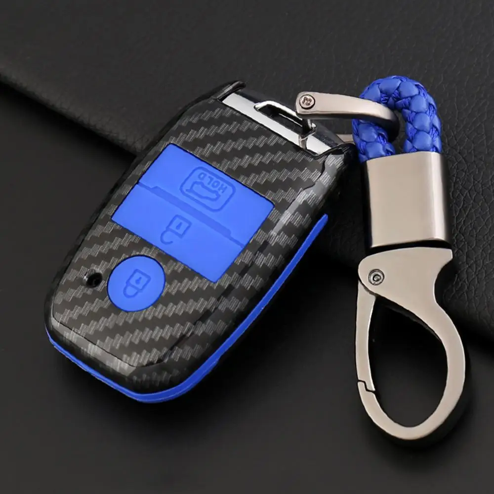 Senzeal 3 Key Button Carbon Fiber With Silicone Car key case bag keychains Cover For Kia Ceed Rio Sportage Cerato Optima | Автомобили и