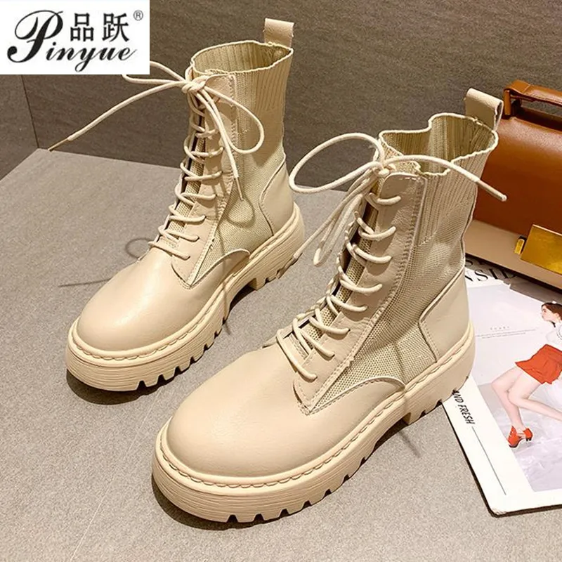 Ankle Boots for Women 2020 Autumn Motorcycle Boots Thick Heel PlatfoAnkle Brm Shoes Woman Slip on Round Toe Fashion  Boots