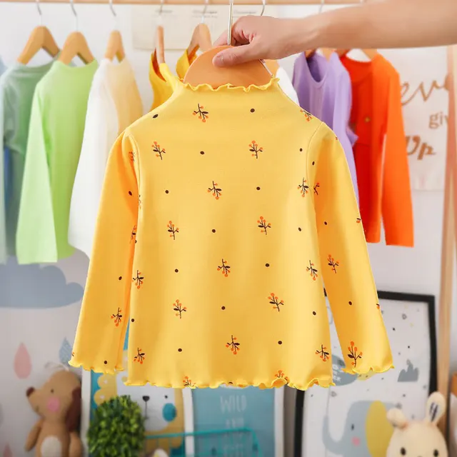 New Cotton Autumn Boys Girls Basic Shirts Winter Turtleneck Collar T Shirt For 1-6Years Baby Girl Long Sleeve Clothes Comfort T688-yellow