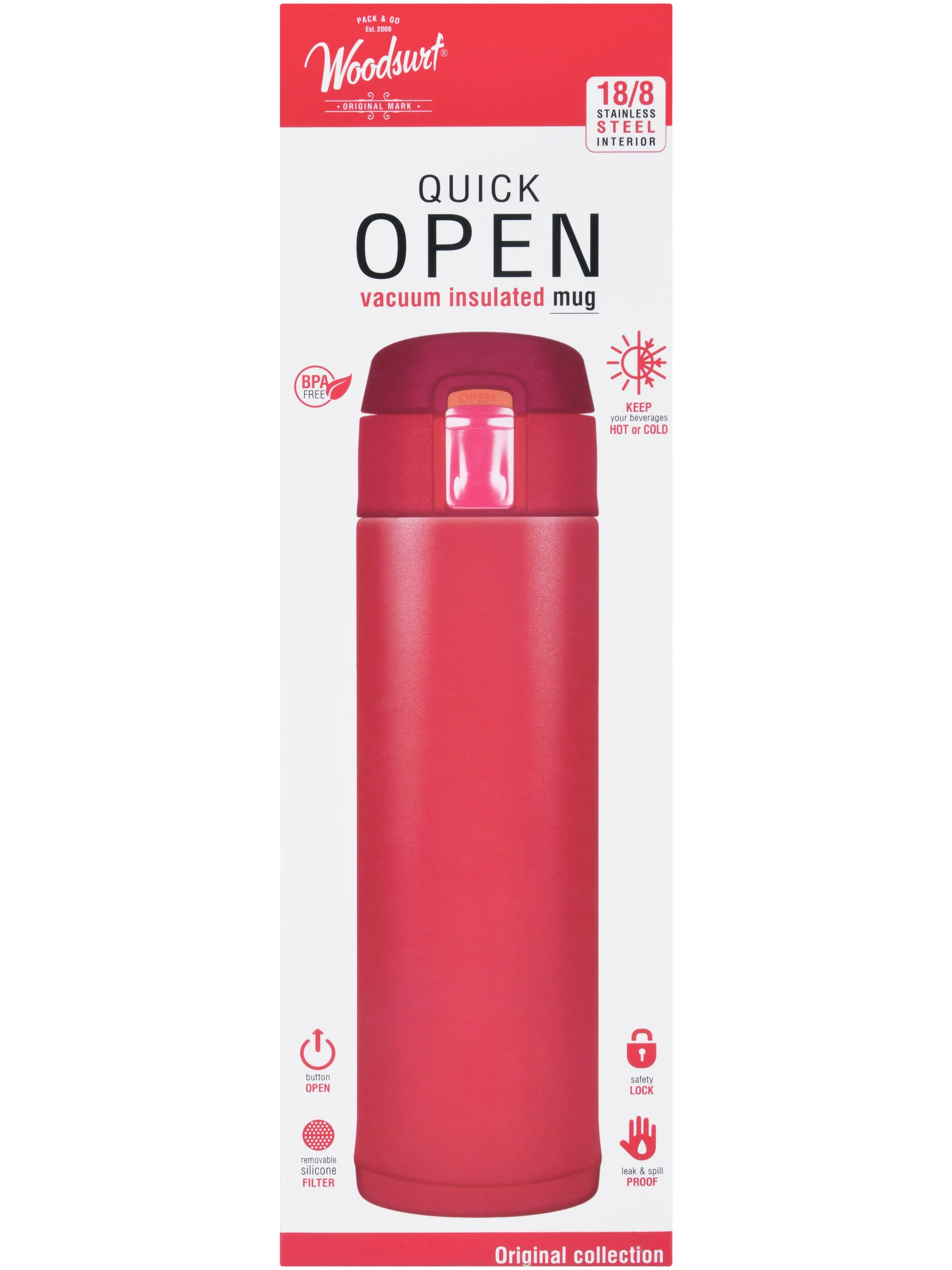 Thermostat WOODSURF QUICK OPEN, 2.0 real red, 480 ml