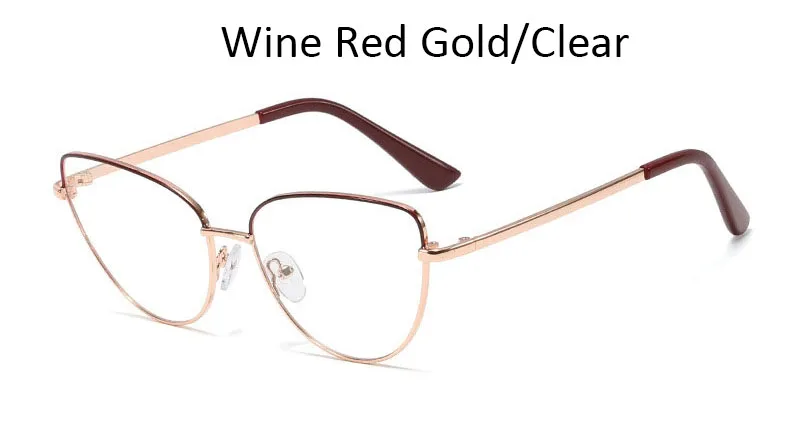 Очки женские кошачьи очки оправа с прозрачными линзами Модные металлические оправы оптические черные женские очки - Цвет оправы: Wine Red Gold Clear