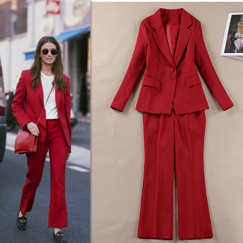 Vrouwen rode broek последние voor bruiloften vrouwen pakken vrouwelijke broek костюмы женские Блейзер Pakken KantoorDame наборы для ухода за кожей