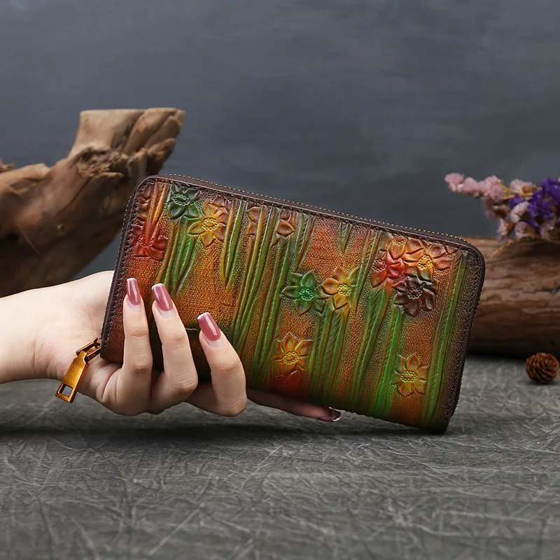 

MODITIN Vintage Embossed Purse Pretty Card Holder Long Leather Wallets for Women Men New Arrivals