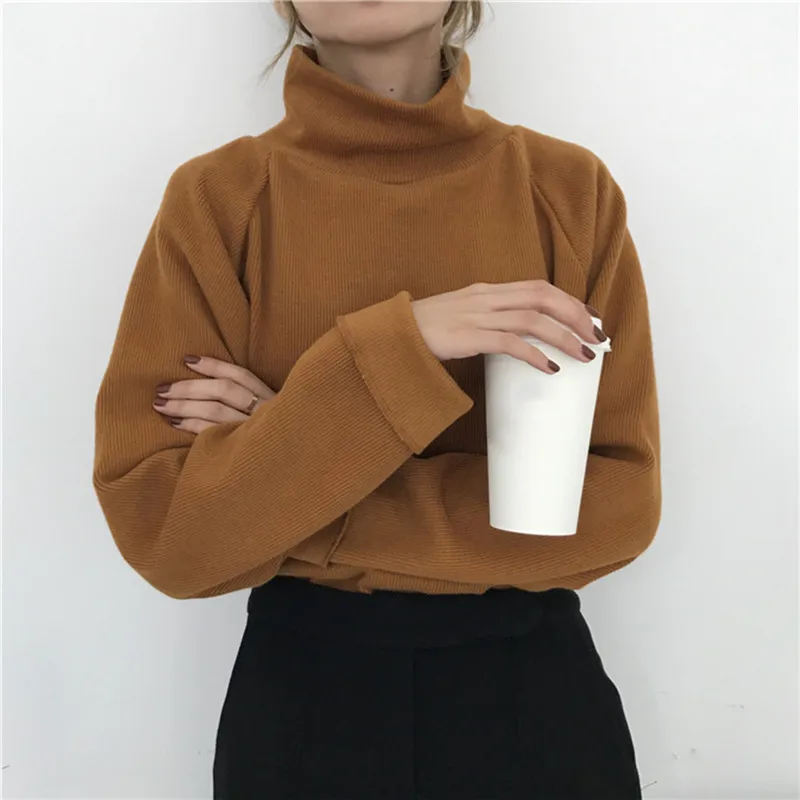 Retro Turtleneck Sweater Autumn Long Sleeve Women Solid Sueter Mujer Loose Casual Sweaters Korean Female Pullovers | Женская одежда