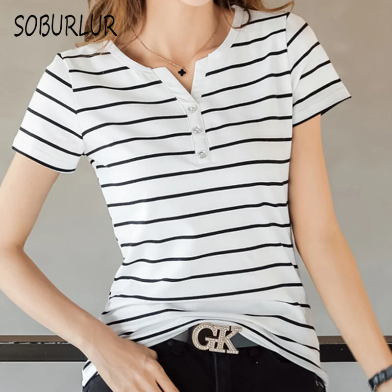 

SOBURLUR 2021 Summer Women's T-shirt Short sleeve T shirt Oversize T-shirt Crop Top Woman Clothing Shirt Harajuku V-neck Blousas