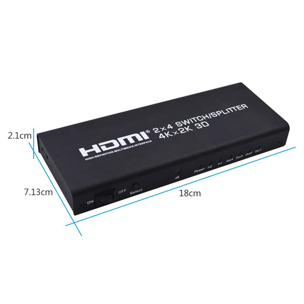 HDMI переключатель сплиттер 2x4 4K HDMI 2 в 4 из 2,0 аудио экстрактор конвертер адаптер дистанционное управление 3D 1080p для компьютера ТВ DVD
