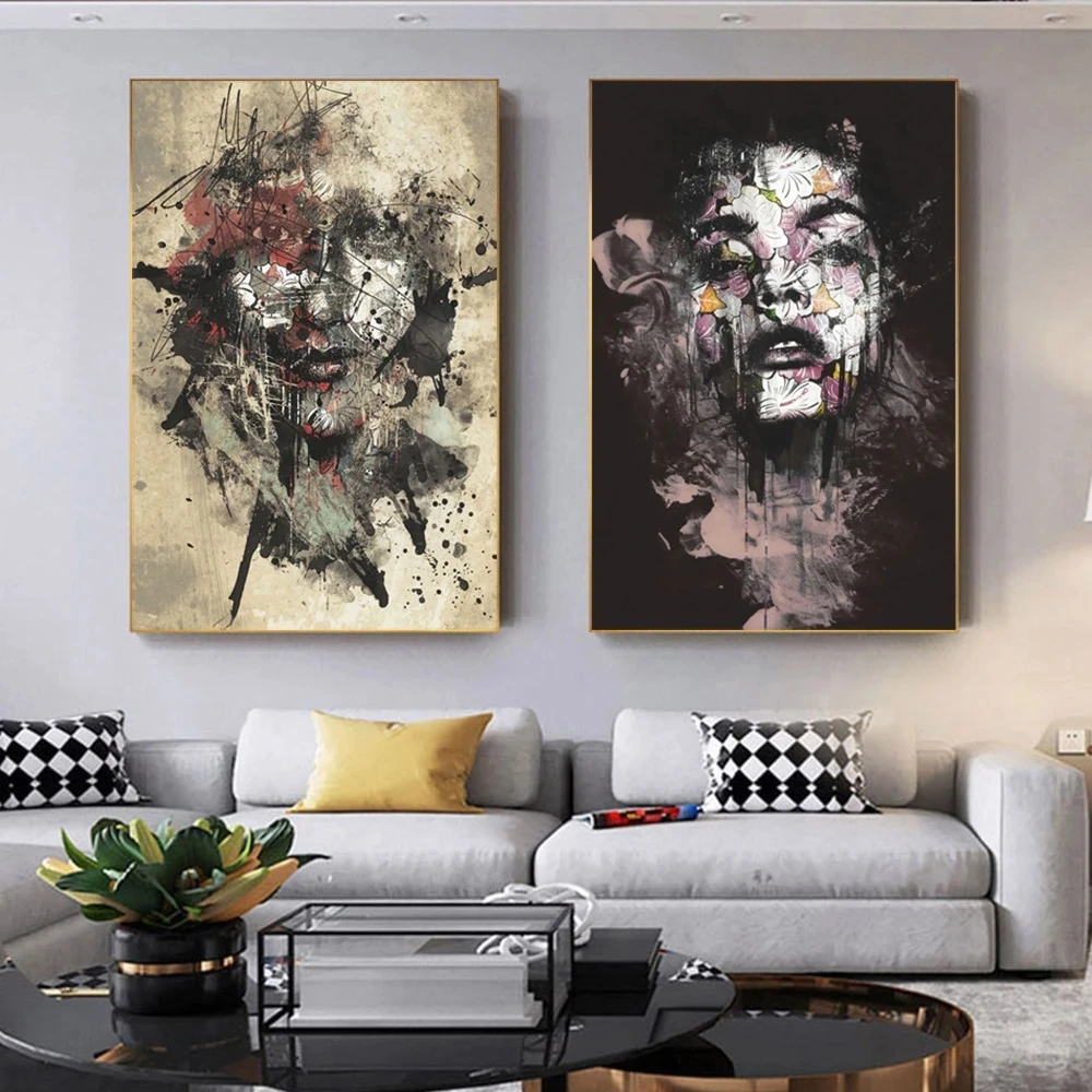 

Abstract Melancolie Healing Flower Face Girl Poster Paintings On Canvas Wall Art Prints Decorative Pictures For Living Room
