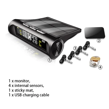 

TPMS Tire Pressure Monitoring System Solar Power Universal Wireless Car Alarm System LCD Display with 4 Internal Sensors (Solar