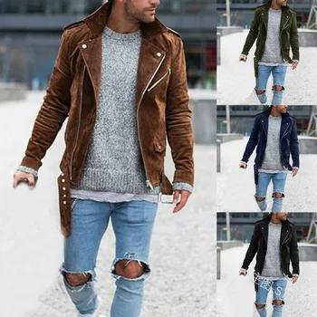 

Autumn Hip Hop Slim Fit Solid Jacket Streetwear Long Sleeve Suede Fabric Men Casual Sashes Jacket Overcoat Outwear Coat Clothes