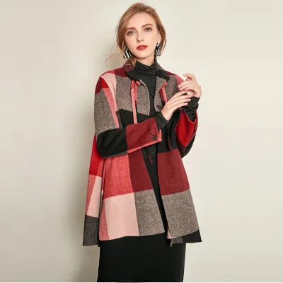Plaid Женское зимнее пальто, классическое женское пальто, высококачественное двухстороннее кашемировое пальто, накидка, корейское пальто размера плюс, шерстяное пальто - Цвет: Plaid