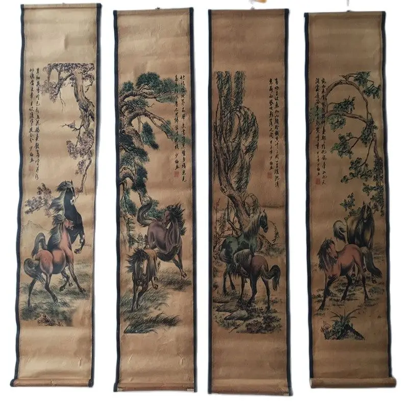 

Собирайте старую каллиграфию и живопись Китайская живопись четыре экрана гостиная декоративная живопись схема восьми лошадей