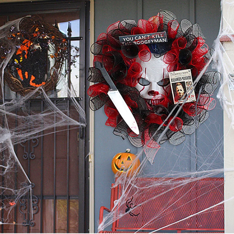 

Halloween Decoration Wreath BOO Clown Ghost Garland Outdoor Indoor Door Wall Window Hanging Pendent Hounted House Party Ornament