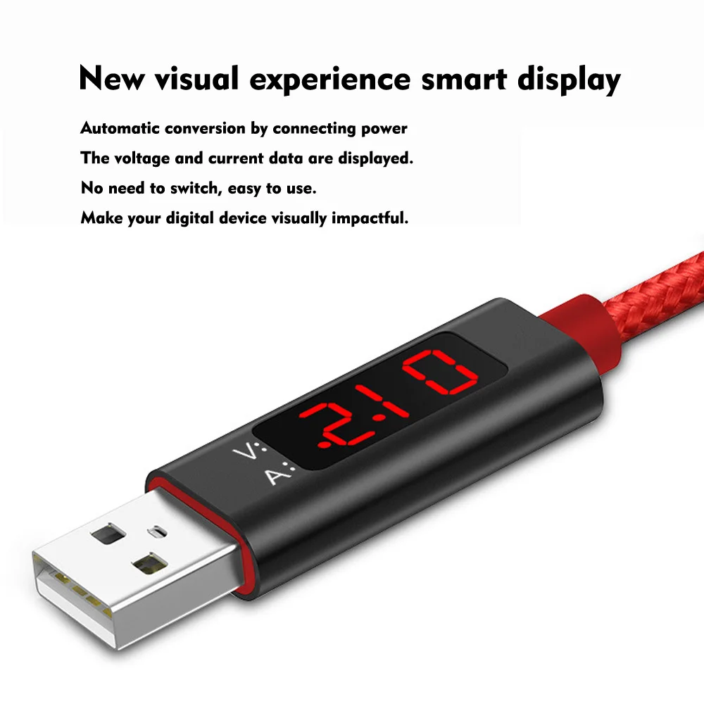 Usb кабель для IOS USB Type c Microusb 3A быстрой зарядки светодиодный нейлоновый отображения