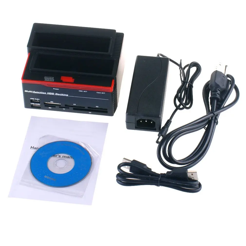 

Dual Ports Hard Drive Docking Station USB for 2.5"/3.5" SATA HDD SSD with USB 2.0 Hub Card Reader and Clone Function US PLUG