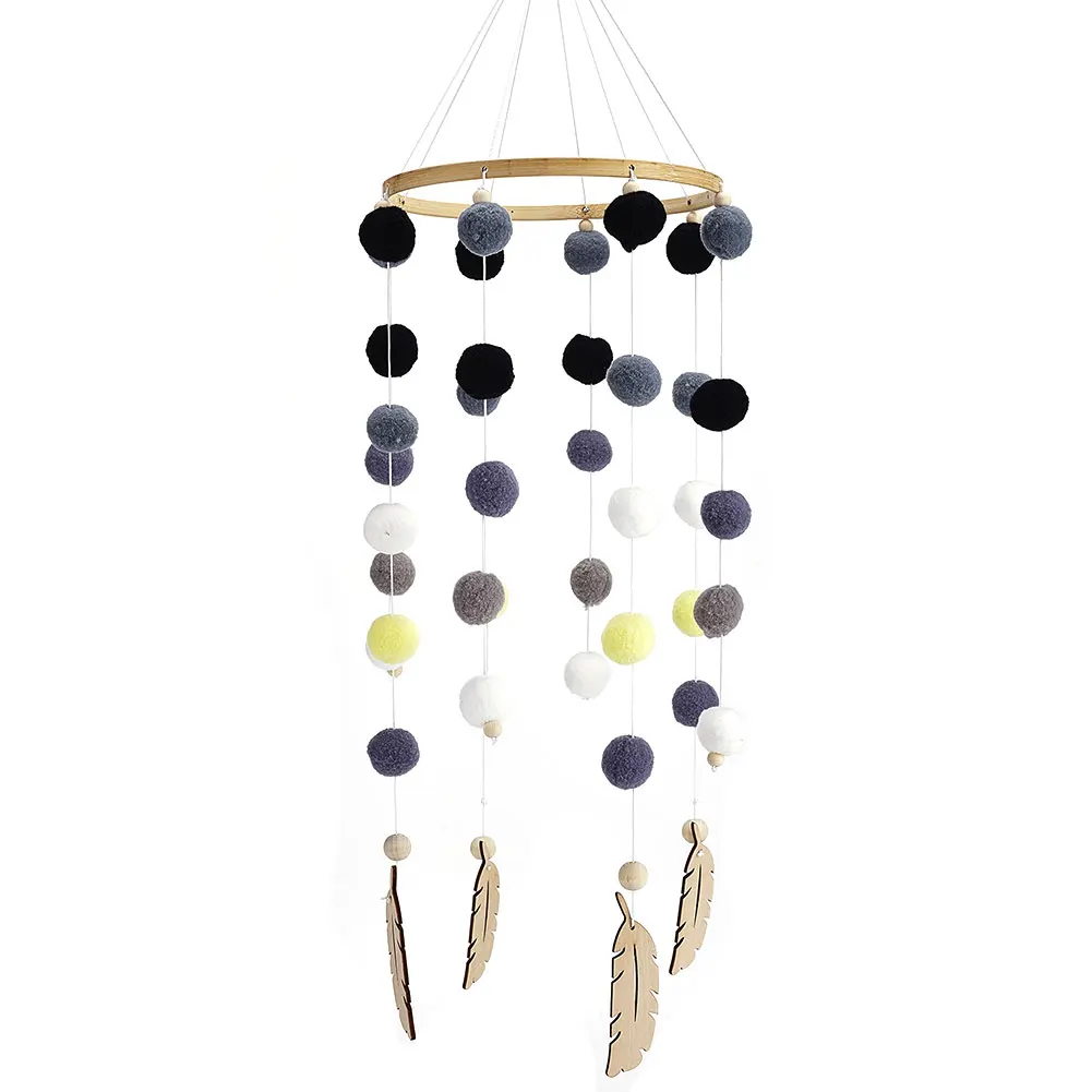 

Wooden Decoration Durable Beautiful Nursery Kids Room Craft Bed Hanging Baby Photo Props Gift Handmade Felt Ball Wind Chimes