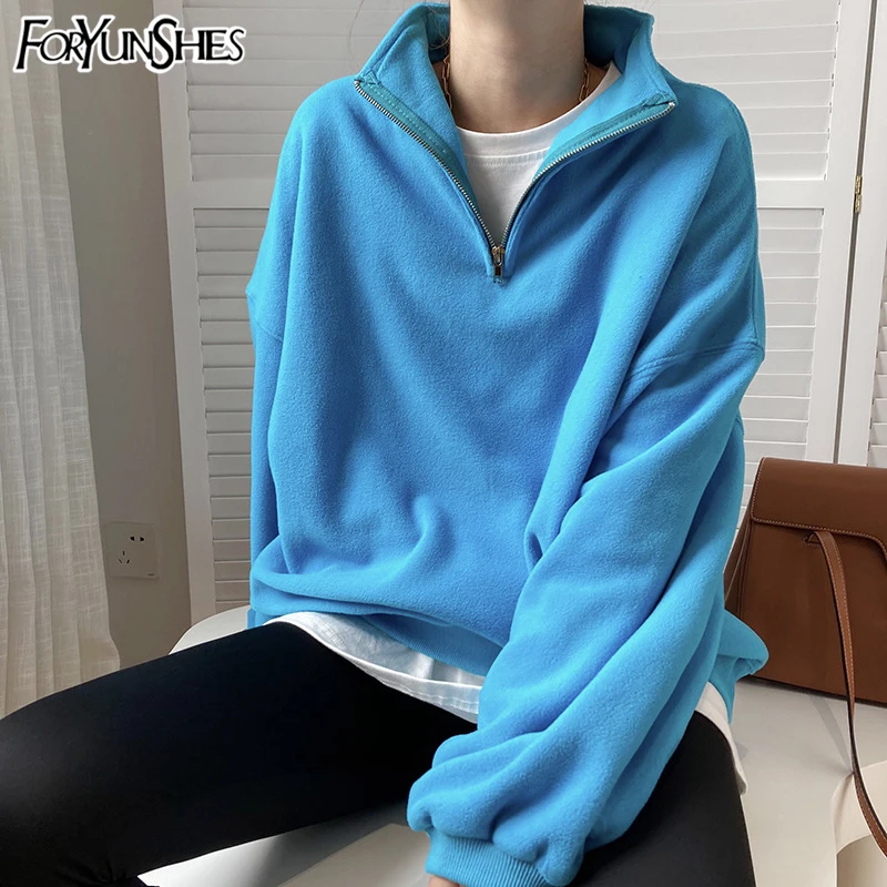

FORYUNSHES Women Oversize Thick Cotton Fleece Sweatshirts 2020 Fashion Ladies Loose Casual Jumper Pullovers Female Korean Style
