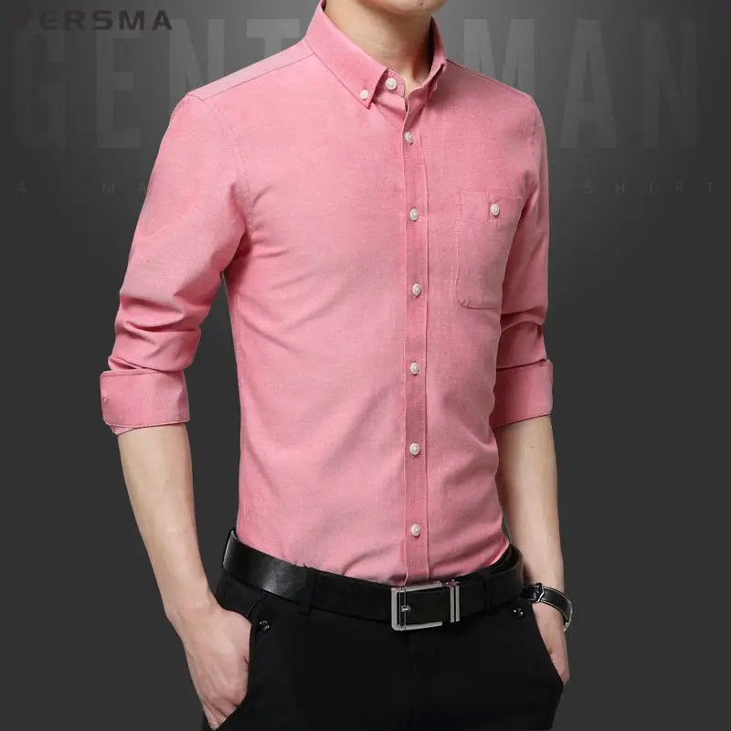 VERSMA Fashion Brand Men Clothes Slim Fit Pink Long Sleeve Shirt Solid Cotton Social Casual Tuxedo Plus Size 5XL