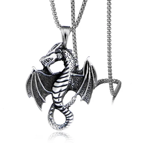 Viking Dragon Pendant Necklace For Men 3MM Stainless Steel Chain Male Neck Gift  Punk Jewelry