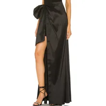 Женская юбка с высоким разрезом и бантиком, черная верхняя юбка, юбка-пачка макси, подходит ко всему, эластичная резинка на талии, отстегивается, Saia размера плюс, весна