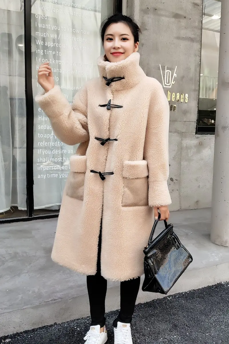 Плотное теплое зимнее длинное пальто из стриженной овечей шерсти, шерстяное пальто с пряжкой в виде бульдога, 4 цвета, фабричное пальто по настоящей цене, ksr682